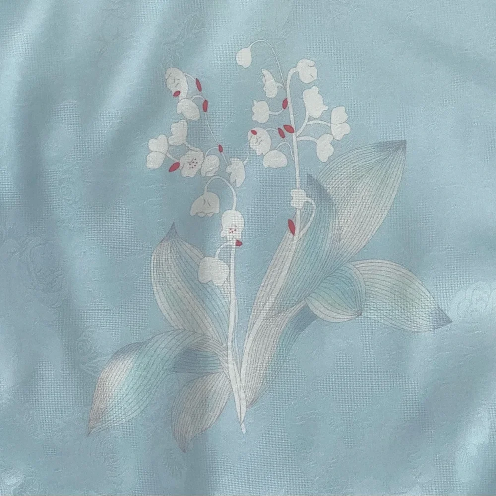 Lilly of the Vally Floral Short Sleeve Midi Blue Cheongsam Qipao Chinese Size S - Picture 5 of 10